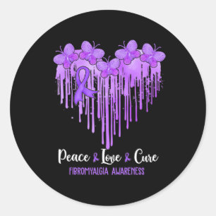 Heart Peace Love Cure Fibromyalgia Awareness Classic Round Sticker
