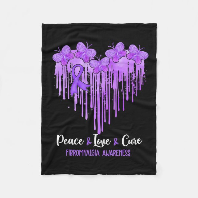 Heart Peace Love Cure Fibromyalgia Awareness  Fleece Blanket (Front)