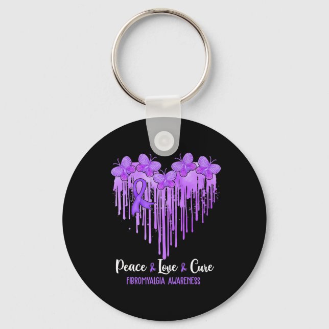 Heart Peace Love Cure Fibromyalgia Awareness  Key Ring (Front)