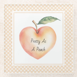Heart Peach Fruit Frame Glass Coaster