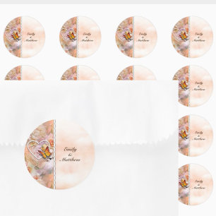 Heart Pearls Orange Roses Butterflies Floral Classic Round Sticker