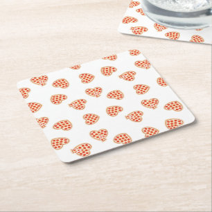 Heart Pepperoni Pizza Pattern Square Paper Coaster