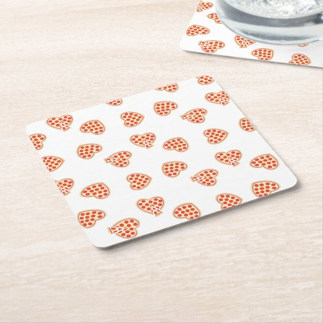 Heart Pepperoni Pizza Pattern Square Paper Coaster (Angled)