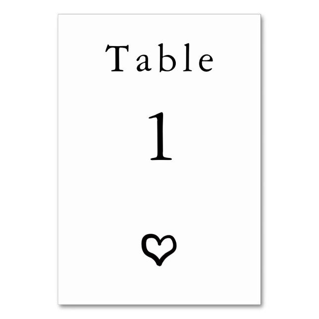 Heart Personalized Wedding Table Number Card (Front)