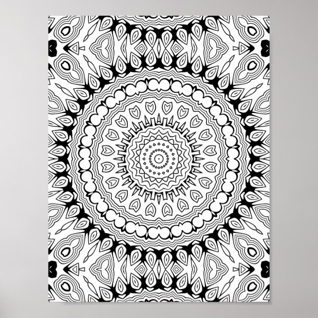 Heart Petal Burst Colouring Page Intricate Design Poster (Front)