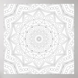 Heart Petal Mandala Symmetry Colouring Page Art Poster