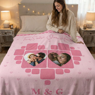 Heart Photo Blanket with Custom Pictures, Monogram