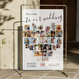 Heart Photo Collage 29 Pic White Wedding Welcome Acrylic Sign