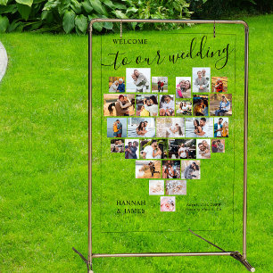 Heart Photo Collage 29 Picture Wedding Welcome Acrylic Sign