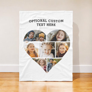 Heart Photo Collage 7 Picture Personalised Fleece Blanket