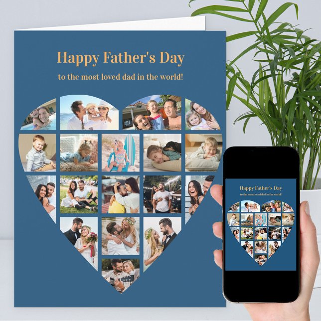 Heart Photo Collage Blue Personalised Fathers Day Card (Creator Uploaded)
