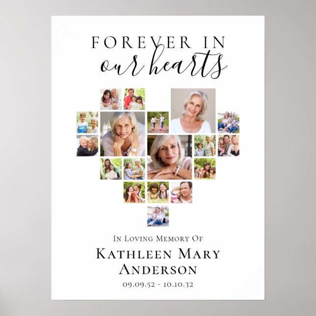 Heart Photo Collage Funeral Welcome Sign (Front)