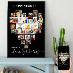 Heart Photo Collage Happiness is Family like This Poster