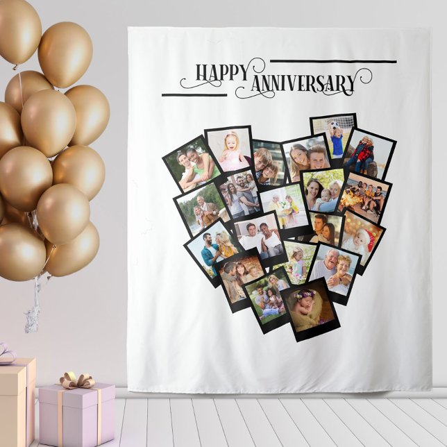 Heart Photo Collage Happy Anniversary Backdrop Tapestry (Creator Uploaded)