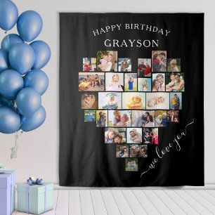 Heart Photo Collage Happy Birthday Personalised Tapestry