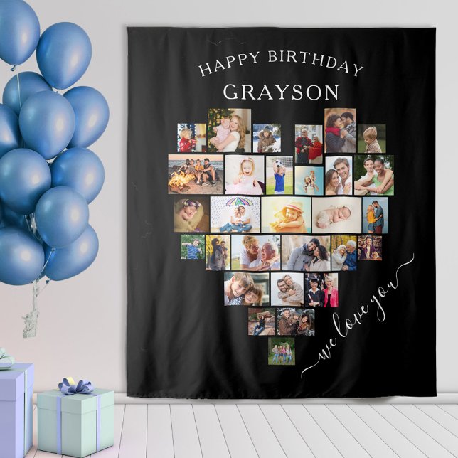Heart Photo Collage Happy Birthday Personalised Tapestry (Creator Uploaded)