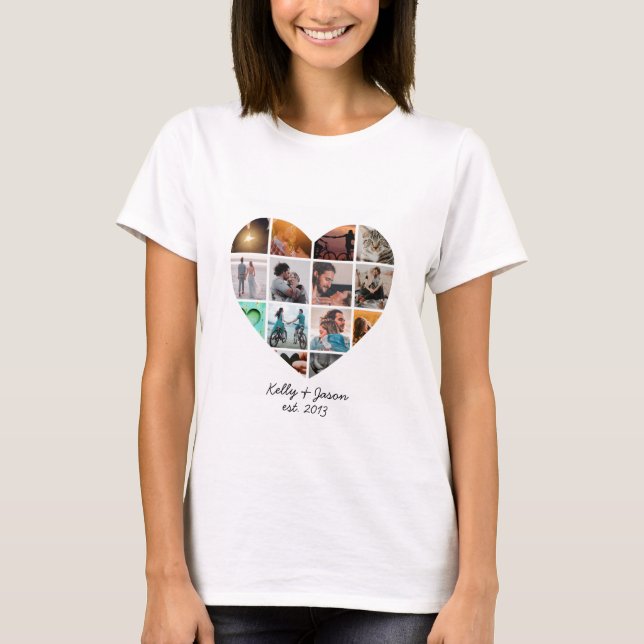 Heart Photo Collage Love Couple Family T-Shirt (Front)