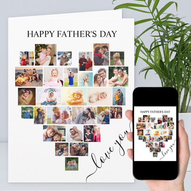 Heart Photo Collage Love Script Father's Day Card (Creator Uploaded)