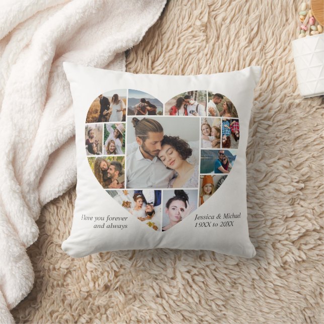 Heart Photo Collage Love Shape Personalised Text Cushion (Blanket)