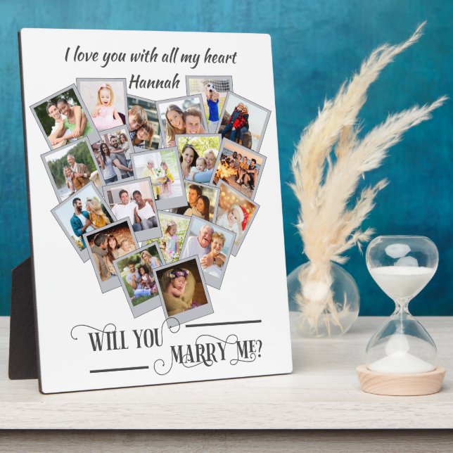 Heart Photo Collage Love You Marry Me Plaque (Side)