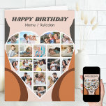 Heart Photo Collage Personalised Cool Birthday Card<br><div class="desc">Say Happy Birthday with a love heart photo collage, personalised birthday card with groovy abstract shapes and retro typography. The photo template is set up for you to add your pictures, working in rows from top to bottom. The photo collage holds 18 photos which are displayed in a mix of...</div>