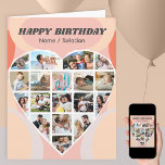 Heart Photo Collage Personalised Groovy Birthday Card<br><div class="desc">Say Happy Birthday with a love heart photo collage, personalised birthday card with groovy abstract shapes and retro typography. The photo template is set up for you to add your pictures, working in rows from top to bottom. The photo collage holds 18 photos which are displayed in a mix of...</div>