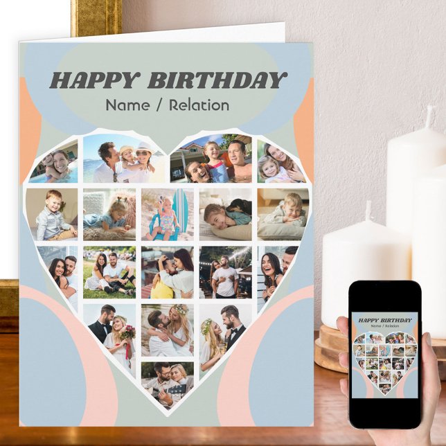 Heart Photo Collage Personalised Retro Birthday Card (Creator Uploaded)