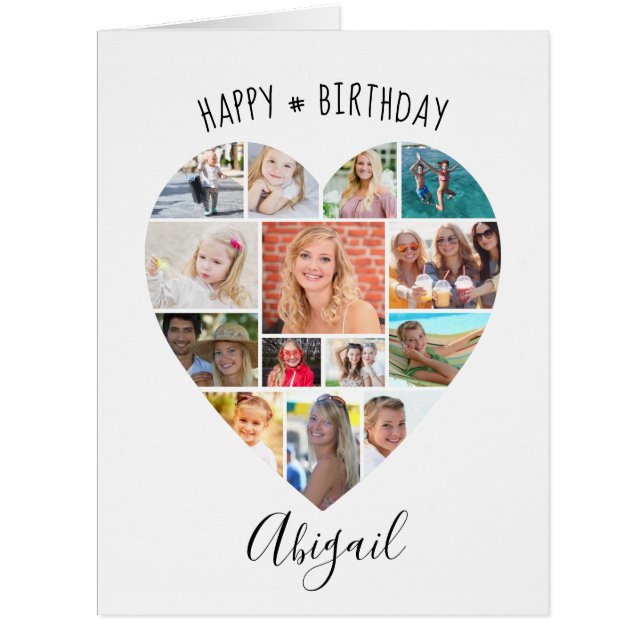 Heart Photo Collage Personalised Script Birthday (Front)