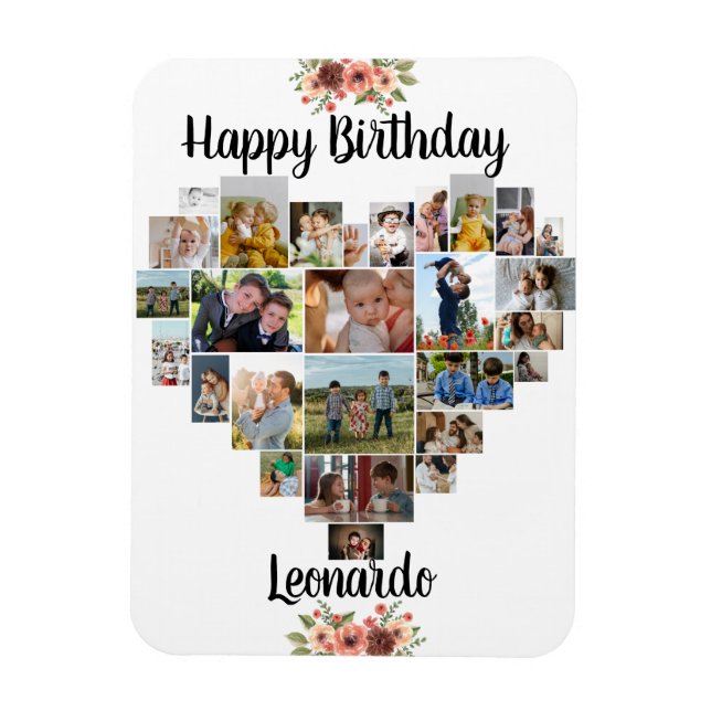 Heart Photo Collage Personalised Script Birthday Magnet (Vertical)