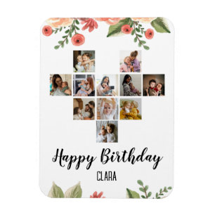 Heart Photo Collage Personalised Script Birthday Magnet