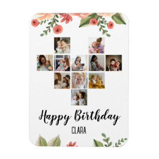 Heart Photo Collage Personalised Script Birthday Magnet
