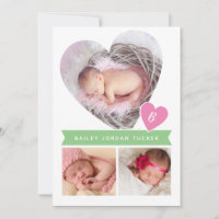 Heart Photo Collage Pink Green Baby Girl Birth