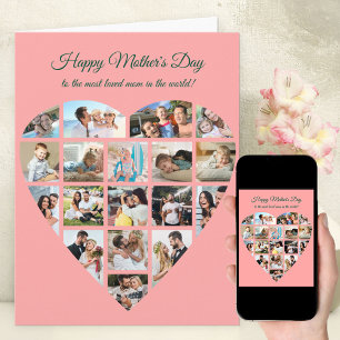 Heart Photo Collage Pink Personalised Mothers Day  Card