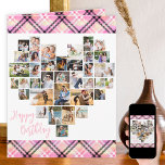 Heart Photo Collage Pink Plaid Any Age Birthday Card<br><div class="desc">Heart Photo Collage birthday card, suitable for any age, which you can personalise with up to 36 different photos. You can also add the birthday person's name on the front and your custom message inside. The heart shaped photo collage is made up of vertical, landscape and square pictures. If you...</div>