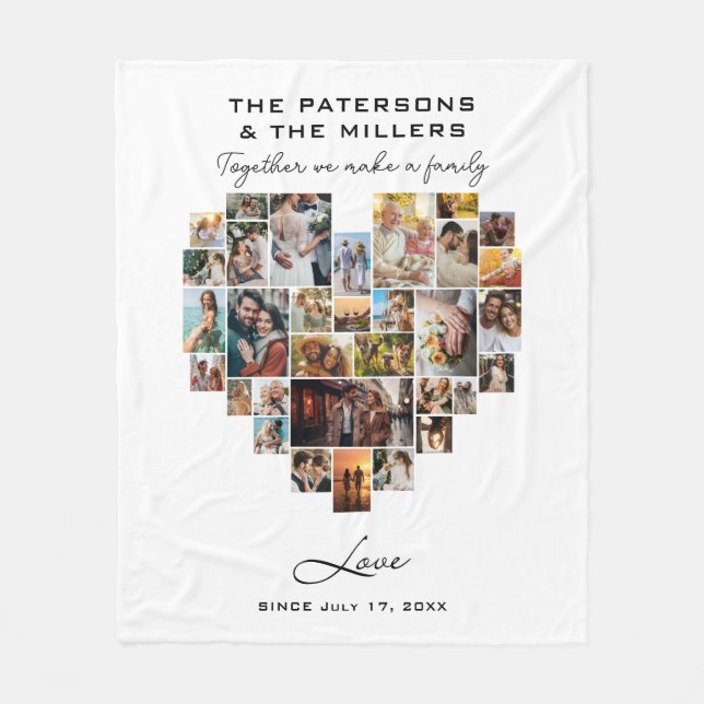 Heart Photo Collage Together Family Anniversary Fleece Blanket (Front)