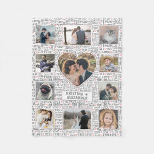 Heart Photo Collage True Love Valentine or Wedding Fleece Blanket