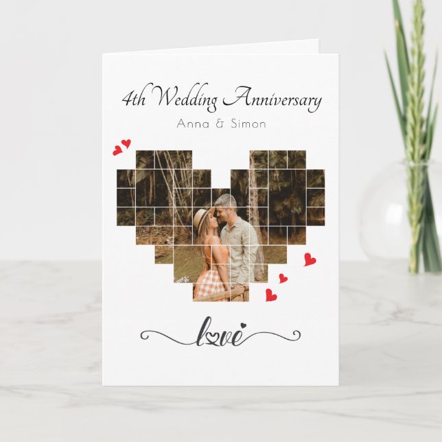 Heart Photo Collage Wedding Anniversary Card (Front)