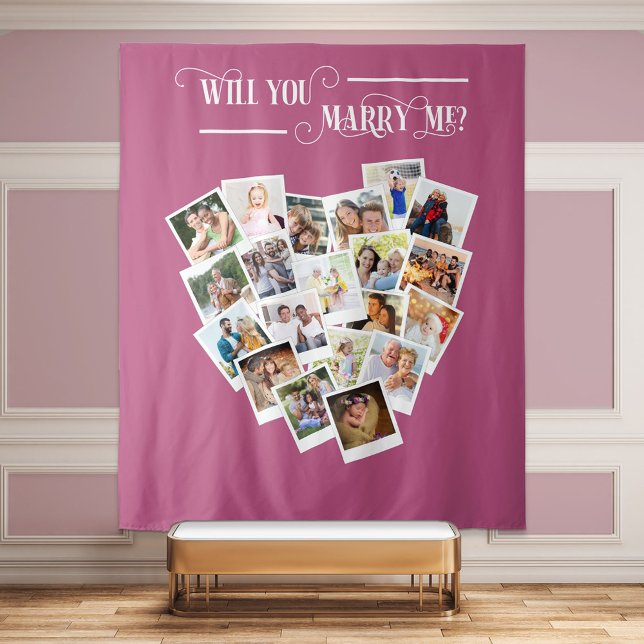 Heart Photo Collage Will You Marry Me Pink Tapestry (Creator Uploaded)