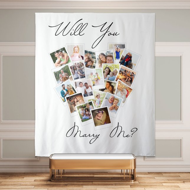 Heart Photo Collage Will You Marry Me Script Tapestry (Creator Uploaded)