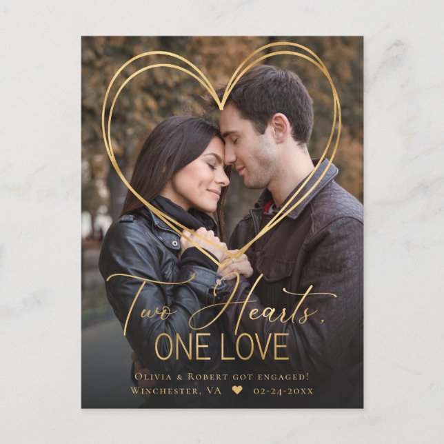 Heart Photo Engagement Announcement Postcard (Front)