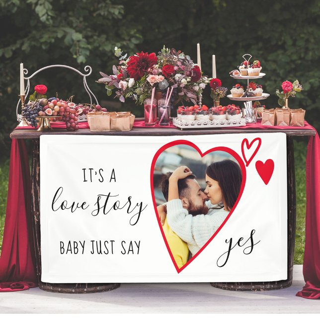 Heart Photo Love Story Say Yes Marriage Proposal Banner (Creator Uploaded)