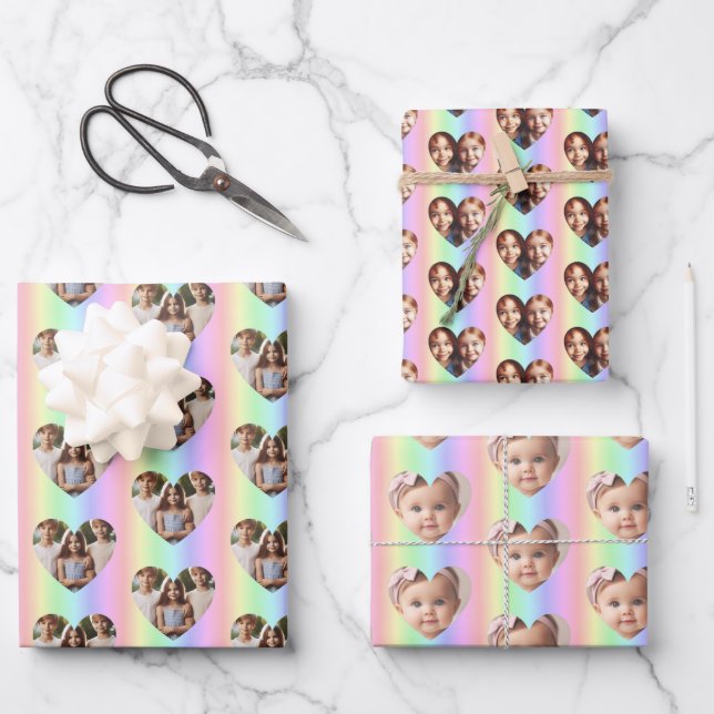 Heart Photo Personalised, Vertical Rainbow Wrapping Paper Sheet (Front)