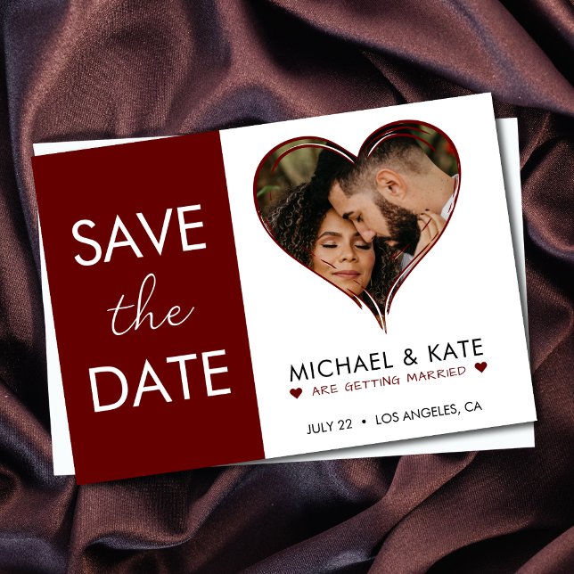 Heart Photo Red & White Wedding Save The Date (Heart Photo Red & White Wedding Save The Date)