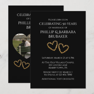 Heart Photos Golden 50th Wedding Anniversary Party Invitation