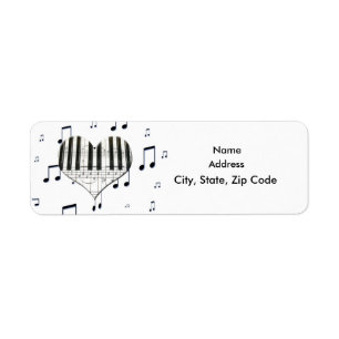 Heart Piano Keyboard and Music Notes Label