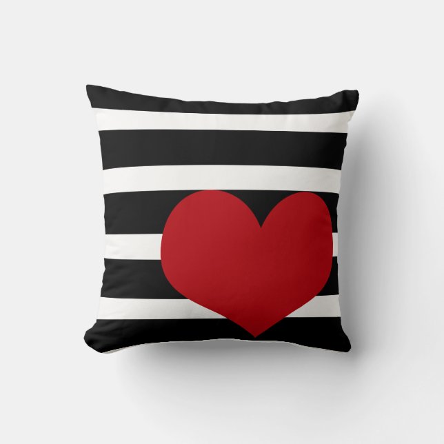 Heart Pillow With Black and White Stripes | Cute! (Front)