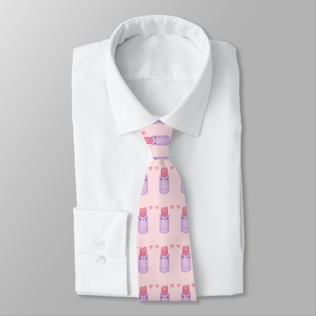 Heart Pink Lipstick Kawaii  Tie (Tied)