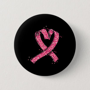 Heart Pink Ribbon Breast Cancer Awareness Fighter  6 Cm Round Badge
