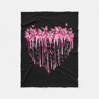 Heart Pink Ribbon Butterflies Breast Cancer Awaren Fleece Blanket