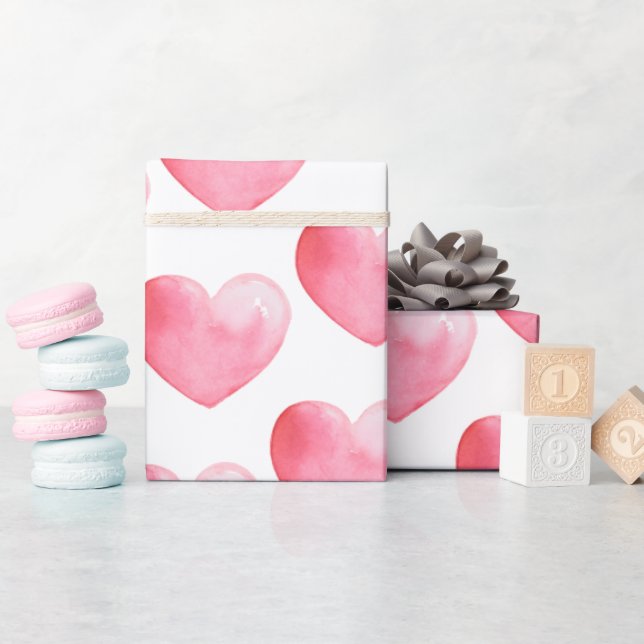 Heart Pink Watercolor Pattern Wrapping Paper (Baby Shower)